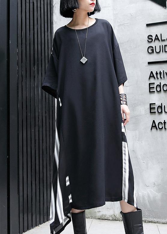 Vivid o neck patchwork cotton dresses Work Outfits black Maxi Dresses summer - bagstylebliss
