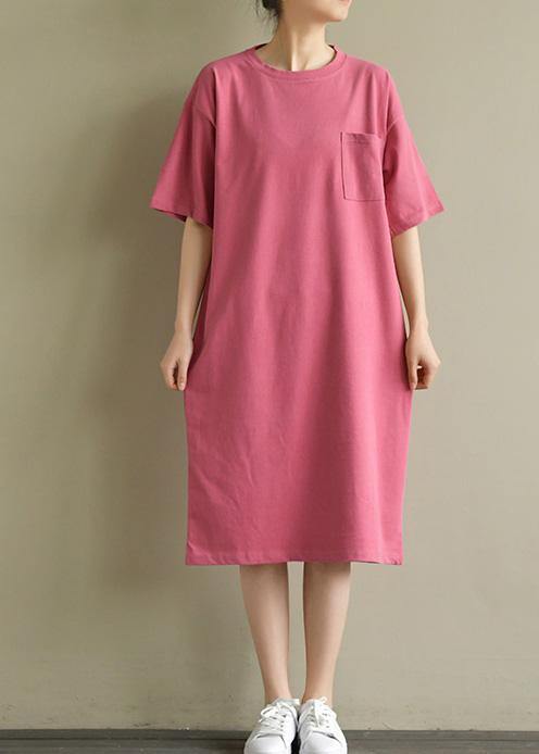 Vivid o neck pockets Cotton tunic Tutorials pink Dress summer - bagstylebliss