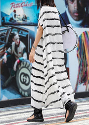 Vivid o neck pockets linen cotton dress Photography white striped Dresses summer - bagstylebliss