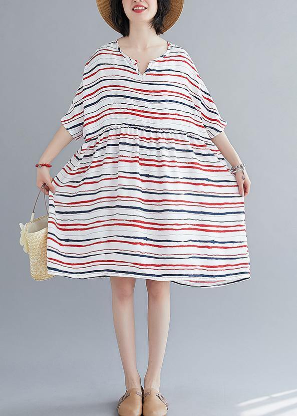 Vivid o neck summer quilting dresses Fashion Ideas red striped Dress - bagstylebliss