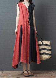 Vivid orange red cotton clothes For Women o neck Maxi summer Dress - bagstylebliss