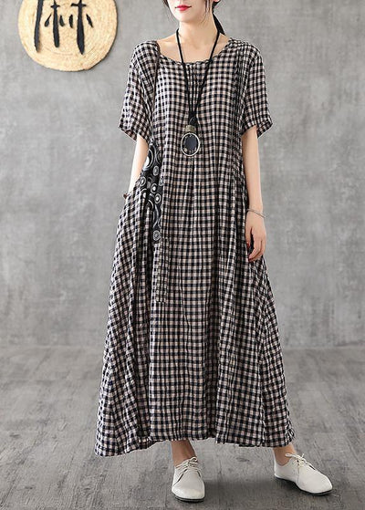Vivid patchwork linen quilting dresses Runway black plaid Dresses summer - bagstylebliss