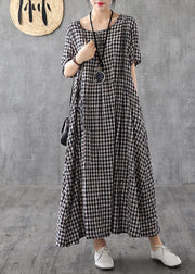 Vivid patchwork linen quilting dresses Runway black plaid Dresses summer - bagstylebliss