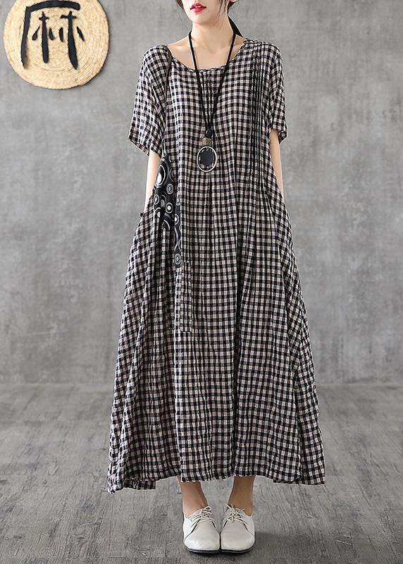 Vivid patchwork linen quilting dresses Runway black plaid Dresses summer - bagstylebliss