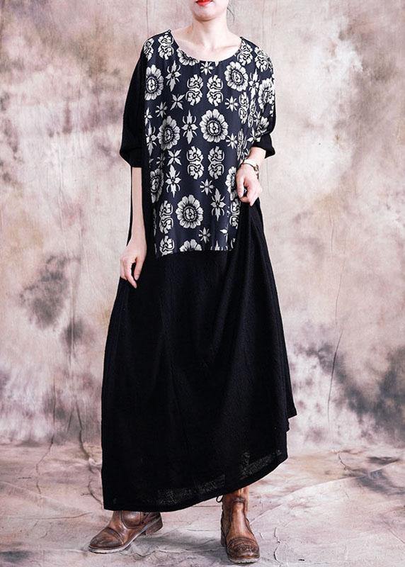 Vivid patchwork prints tunics for women Work black Plus Size Dress fall - bagstylebliss