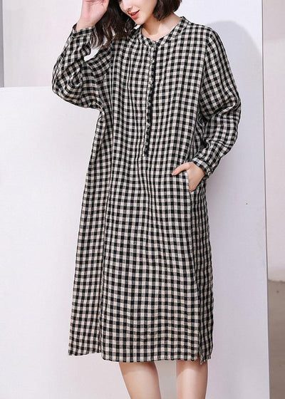 Vivid plaid cotton tunics for women o neck daily side open Dresses - bagstylebliss