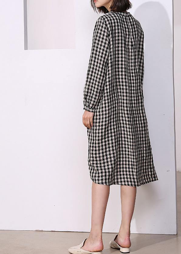 Vivid plaid cotton tunics for women o neck daily side open Dresses - bagstylebliss