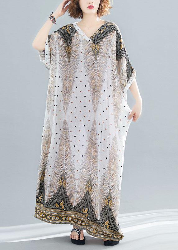 Vivid prints v neck cotton Long Shirts Batwing Sleeve Maxi summer Dress - bagstylebliss