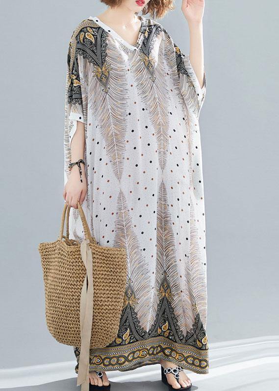 Vivid prints v neck cotton Long Shirts Batwing Sleeve Maxi summer Dress - bagstylebliss