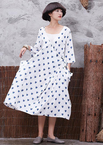 Vivid v neck linen cotton Soft Surroundings linen white prints Dresses summer - bagstylebliss