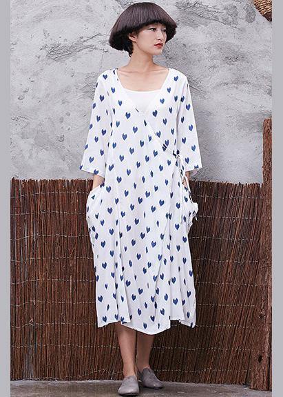 Vivid v neck linen cotton Soft Surroundings linen white prints Dresses summer - bagstylebliss