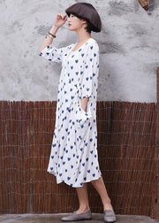 Vivid v neck linen cotton Soft Surroundings linen white prints Dresses summer - bagstylebliss