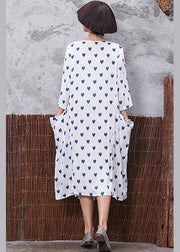 Vivid v neck linen cotton Soft Surroundings linen white prints Dresses summer - bagstylebliss