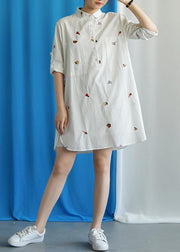 Vivid white Cotton quilting clothes embroidery loose fall Dress - bagstylebliss