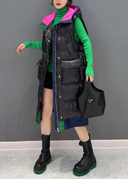 Vogue Black Hooded Patchwork Canada Goose Long Vest Winter