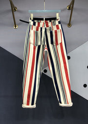Vogue Striped Pockets Thick Beam Jeans Fall
