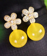 Vogue Yellow Sterling Silver Overgild Zircon Floral Beeswax Drop Earrings