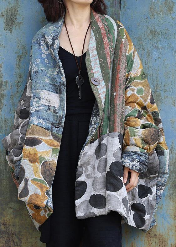 Warm Loose fitting Jackets & Coats patchwork outwear prints v neck winter outwear - bagstylebliss