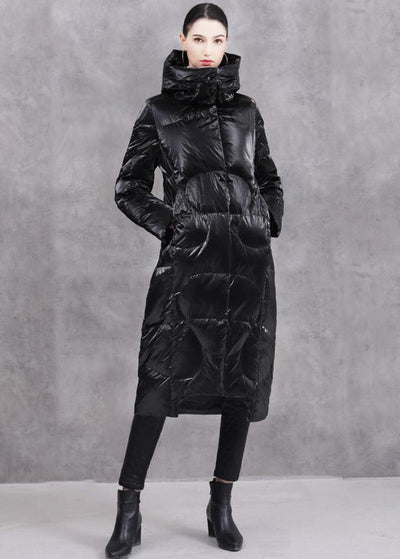 Warm Loose fitting winter jacket hooded winter outwear black winter duck down coat - bagstylebliss