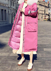 Warm Loose fitting womens parka Jackets pink hooded zippered down coat winter - bagstylebliss