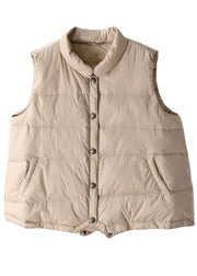 Warm beige Parkas trendy plus size snow jackets winter stand collar sleeveless outwear - bagstylebliss