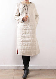 Warm beige coats casual snow jackets Chinese Button side open winter outwear - bagstylebliss