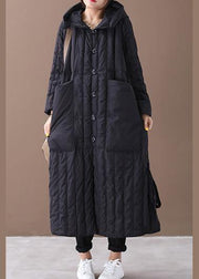 Warm black coat Loose fitting winter jacket hooded Large pockets New winter outwear - bagstylebliss