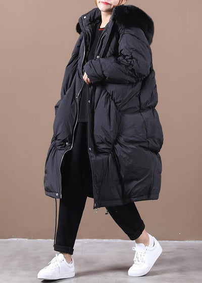 Warm black down jacket woman trendy plus size Winter down jacket hooded Cinched Luxury outwear - bagstylebliss