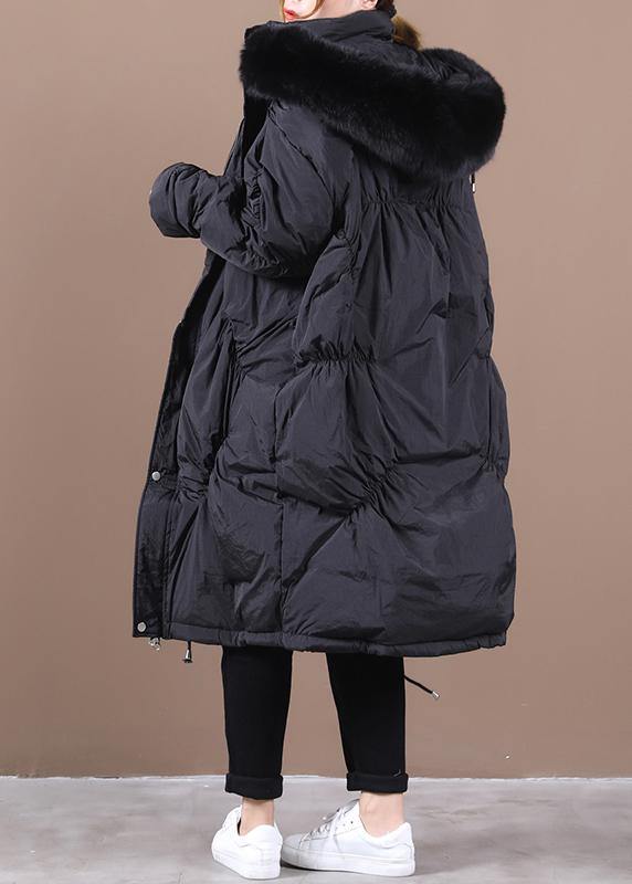 Warm black down jacket woman trendy plus size Winter down jacket hooded Cinched Luxury outwear - bagstylebliss