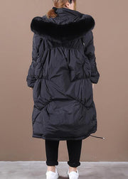 Warm black down jacket woman trendy plus size Winter down jacket hooded Cinched Luxury outwear - bagstylebliss