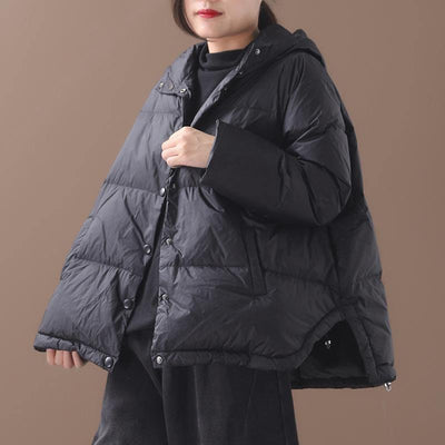 Warm black duck down coat plus size snow jackets hooded thick women overcoat - bagstylebliss