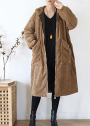 Warm casual winter jacket hoodedovercoat khakicorduroy warm winter coat - bagstylebliss