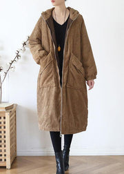 Warm casual winter jacket hoodedovercoat khakicorduroy warm winter coat - bagstylebliss