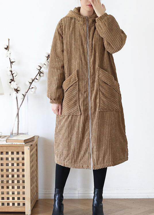 Warm casual winter jacket hoodedovercoat khakicorduroy warm winter coat - bagstylebliss