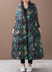 Warm floral winter coat oversize stand collar large hem goose down coats - bagstylebliss