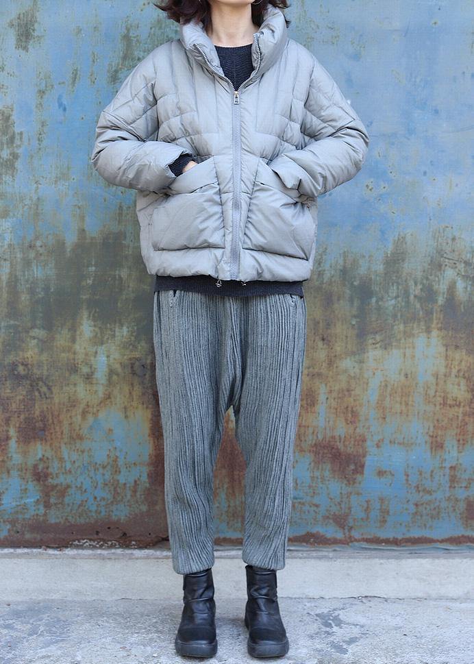 Warm gray overcoat plus size clothing winter jacket stand collar big pockets short winter outwear - bagstylebliss