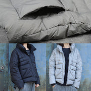 Warm gray overcoat plus size clothing winter jacket stand collar big pockets short winter outwear - bagstylebliss