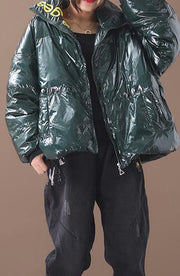 Warm green duck down coat plus size snow jackets hooded stand collar overcoat - bagstylebliss