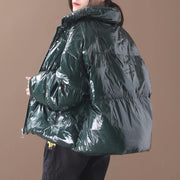 Warm green duck down coat plus size snow jackets hooded stand collar overcoat - bagstylebliss