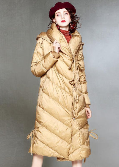 Warm khaki down coat winter plus size clothing hooded womens parka drawstring Warm overcoat - bagstylebliss