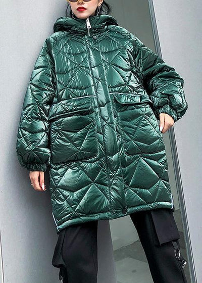 Warm oversize Jackets & Coats hooded coats green asymmetric drawstring hem women parka - bagstylebliss