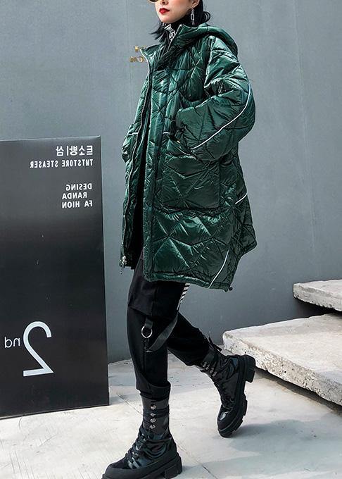 Warm oversize Jackets & Coats hooded coats green asymmetric drawstring hem women parka - bagstylebliss