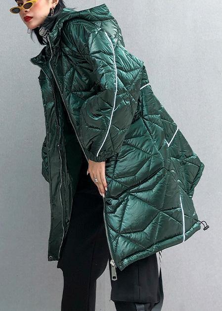 Warm oversize Jackets & Coats hooded coats green asymmetric drawstring hem women parka - bagstylebliss