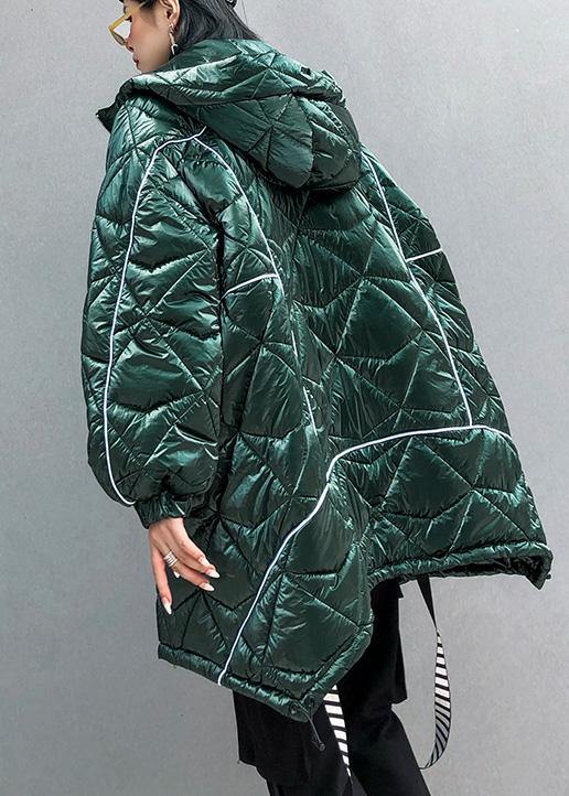 Warm oversize Jackets & Coats hooded coats green asymmetric drawstring hem women parka - bagstylebliss