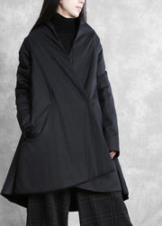 Warm oversize down jacket overcoat black v neck pockets coats - bagstylebliss