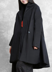 Warm oversize down jacket overcoat black v neck pockets coats - bagstylebliss