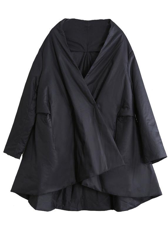 Warm oversize down jacket overcoat black v neck pockets coats - bagstylebliss