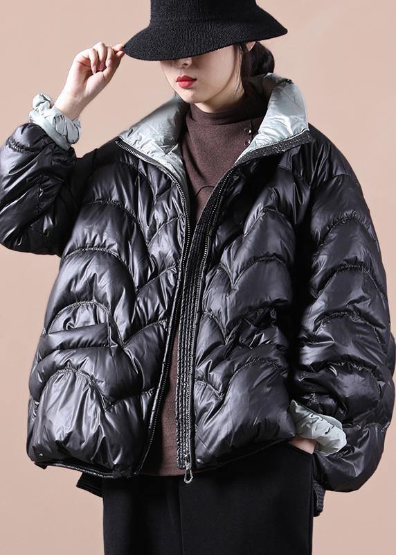 Warm oversize snow jackets overcoat black stand collar zippered warm winter coat - bagstylebliss