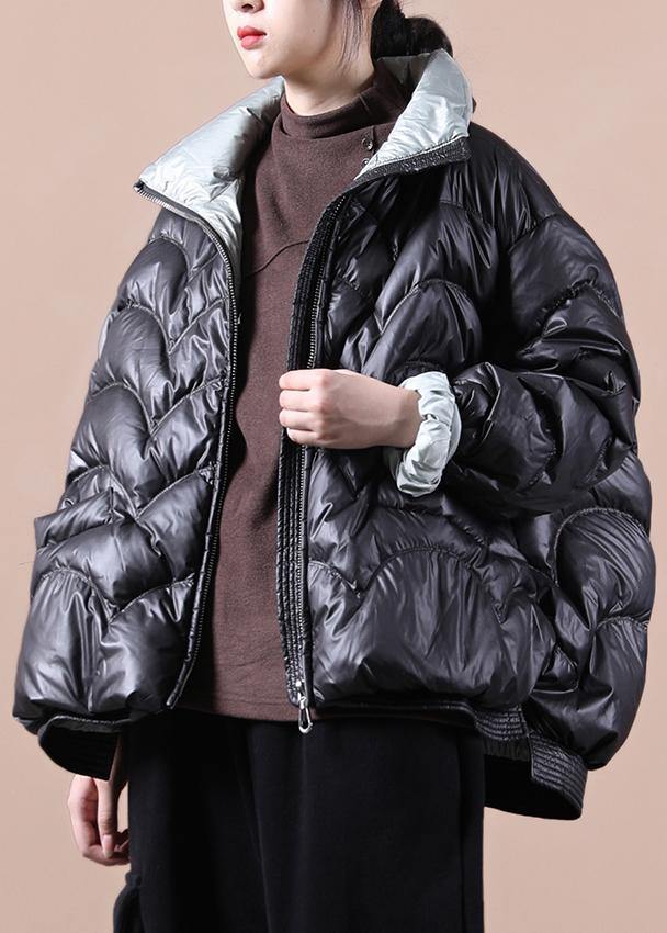 Warm oversize snow jackets overcoat black stand collar zippered warm winter coat - bagstylebliss