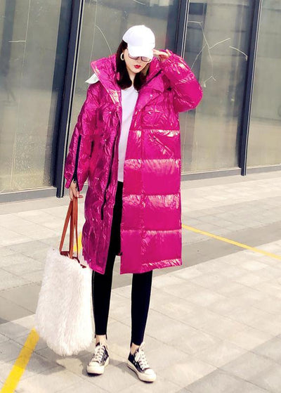 Warm oversize winter jacket coats rose hooded zippered down jacket woman - bagstylebliss